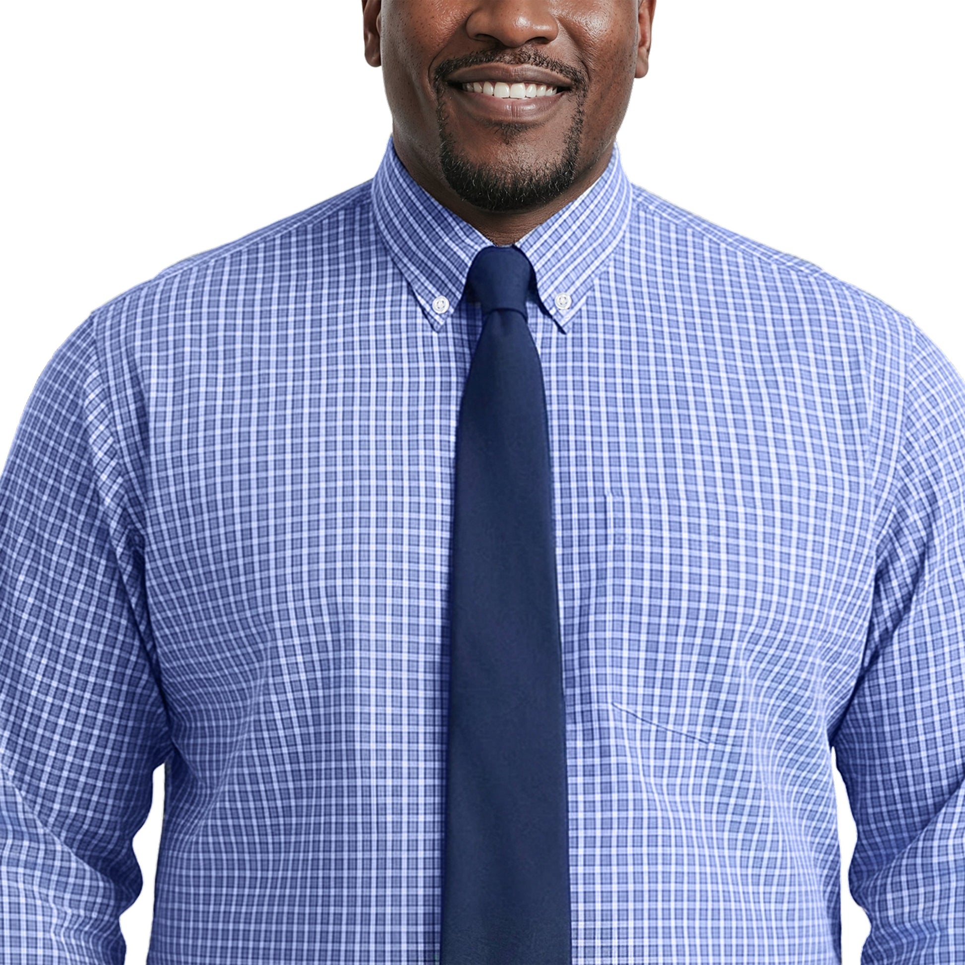 Izod BIG & TALL ALL-OVER STRETCH L/S PLAID BUTTON-DOWN DRESS SHIRT - ULTRAM