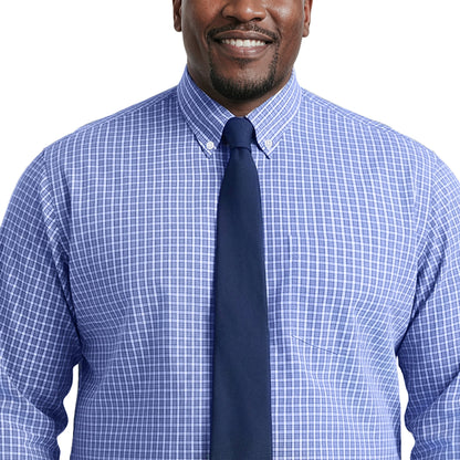 Izod BIG & TALL ALL-OVER STRETCH L/S PLAID BUTTON-DOWN DRESS SHIRT - ULTRAM