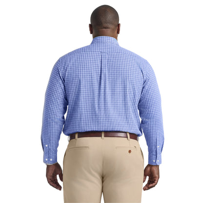 Izod BIG & TALL ALL-OVER STRETCH L/S PLAID BUTTON-DOWN DRESS SHIRT - ULTRAM