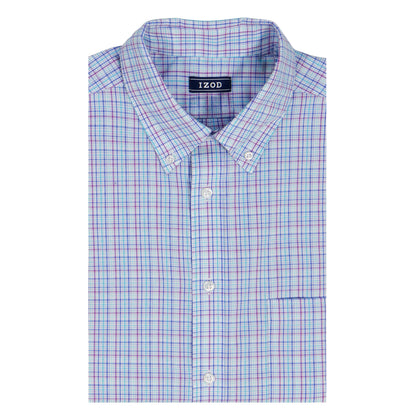 Izod BIG & TALL ALL-OVER STRETCH L/S PLAID BUTTON-DOWN DRESS SHIRT - ULTRAM