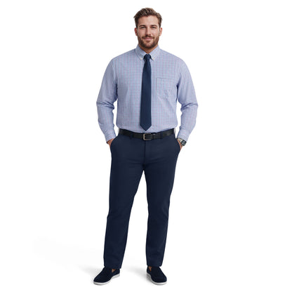 Izod BIG & TALL ALL-OVER STRETCH L/S PLAID BUTTON-DOWN DRESS SHIRT - ULTRAM
