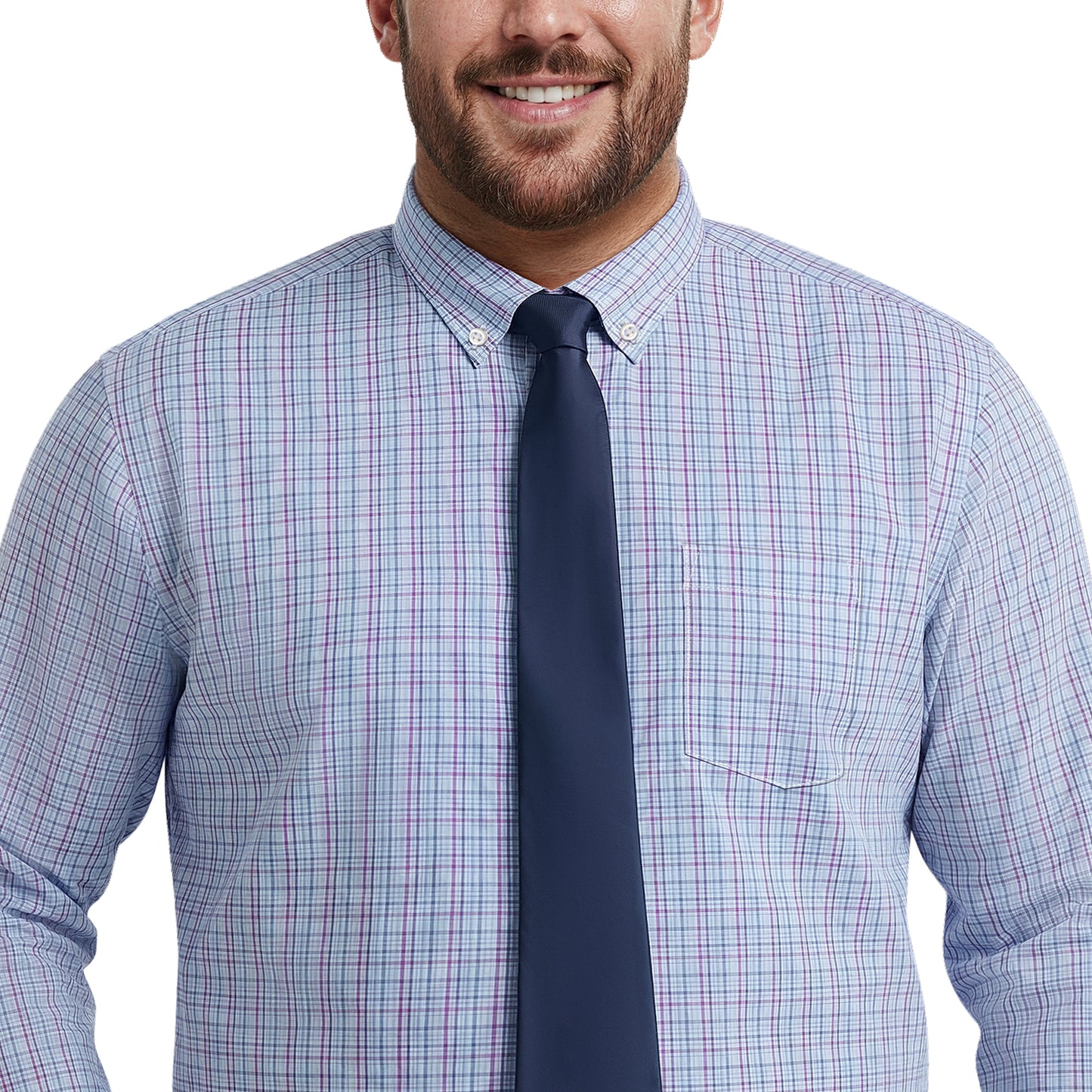Izod BIG & TALL ALL-OVER STRETCH L/S PLAID BUTTON-DOWN DRESS SHIRT - ULTRAM