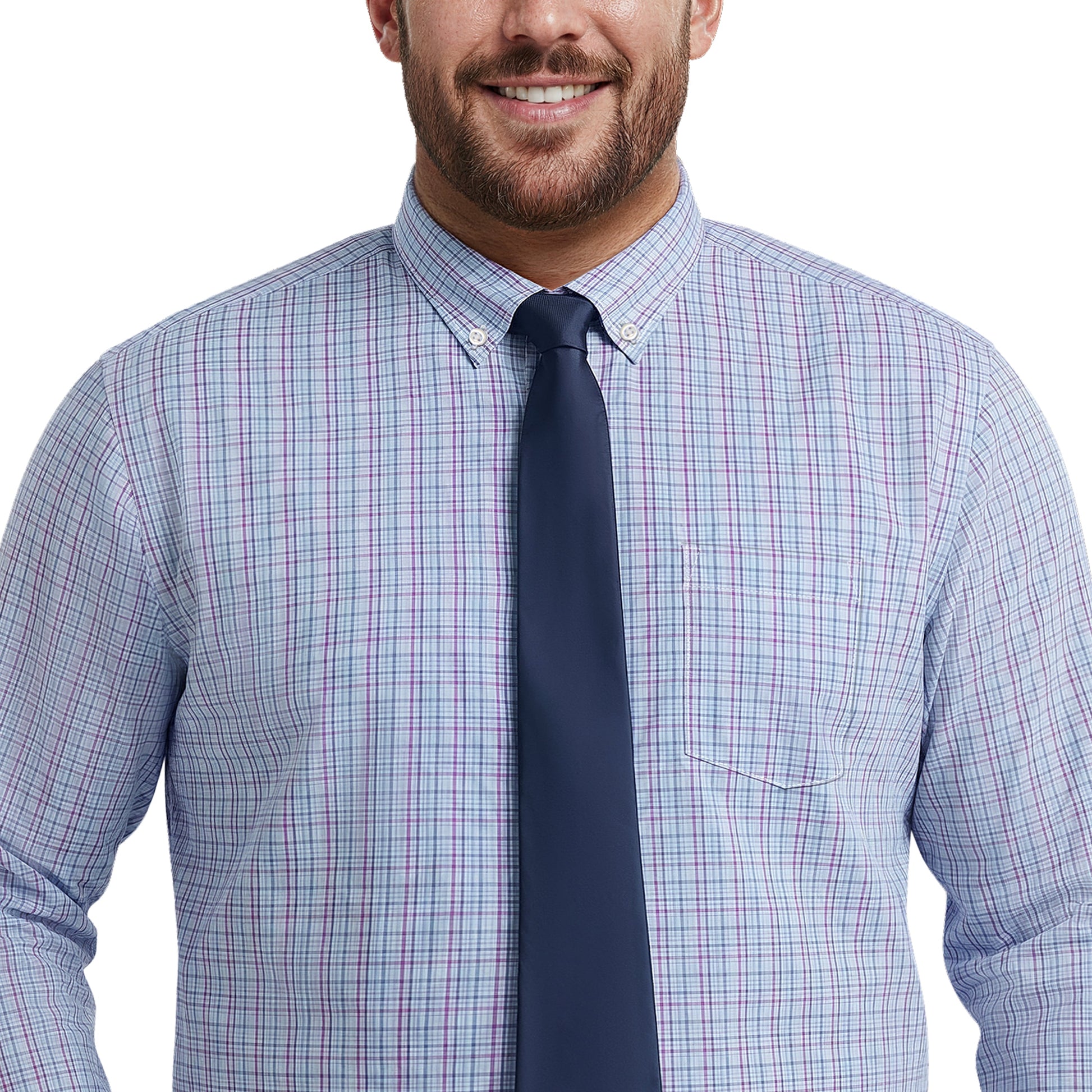 Izod BIG & TALL ALL-OVER STRETCH L/S PLAID BUTTON-DOWN DRESS SHIRT - ULTRAM