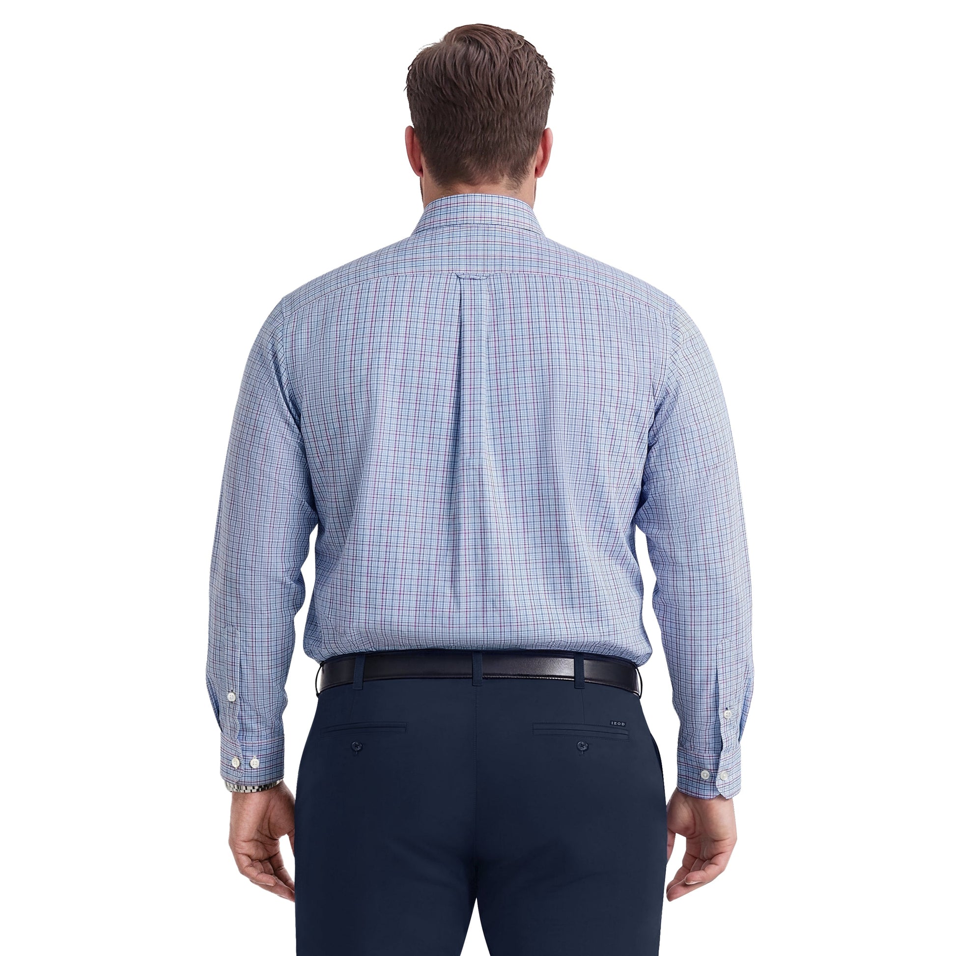 Izod BIG & TALL ALL-OVER STRETCH L/S PLAID BUTTON-DOWN DRESS SHIRT - ULTRAM