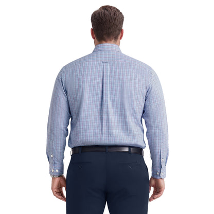 Izod BIG & TALL ALL-OVER STRETCH L/S PLAID BUTTON-DOWN DRESS SHIRT - ULTRAM