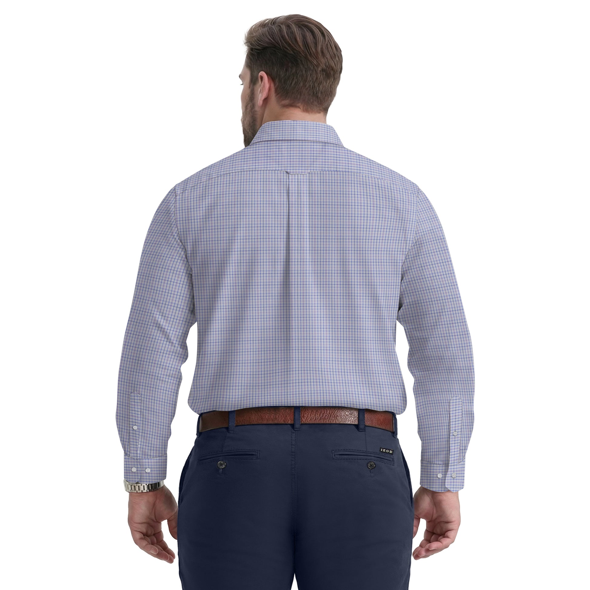 Izod BIG & TALL ALL-OVER STRETCH L/S PLAID BUTTON-DOWN DRESS SHIRT - DAHLIA