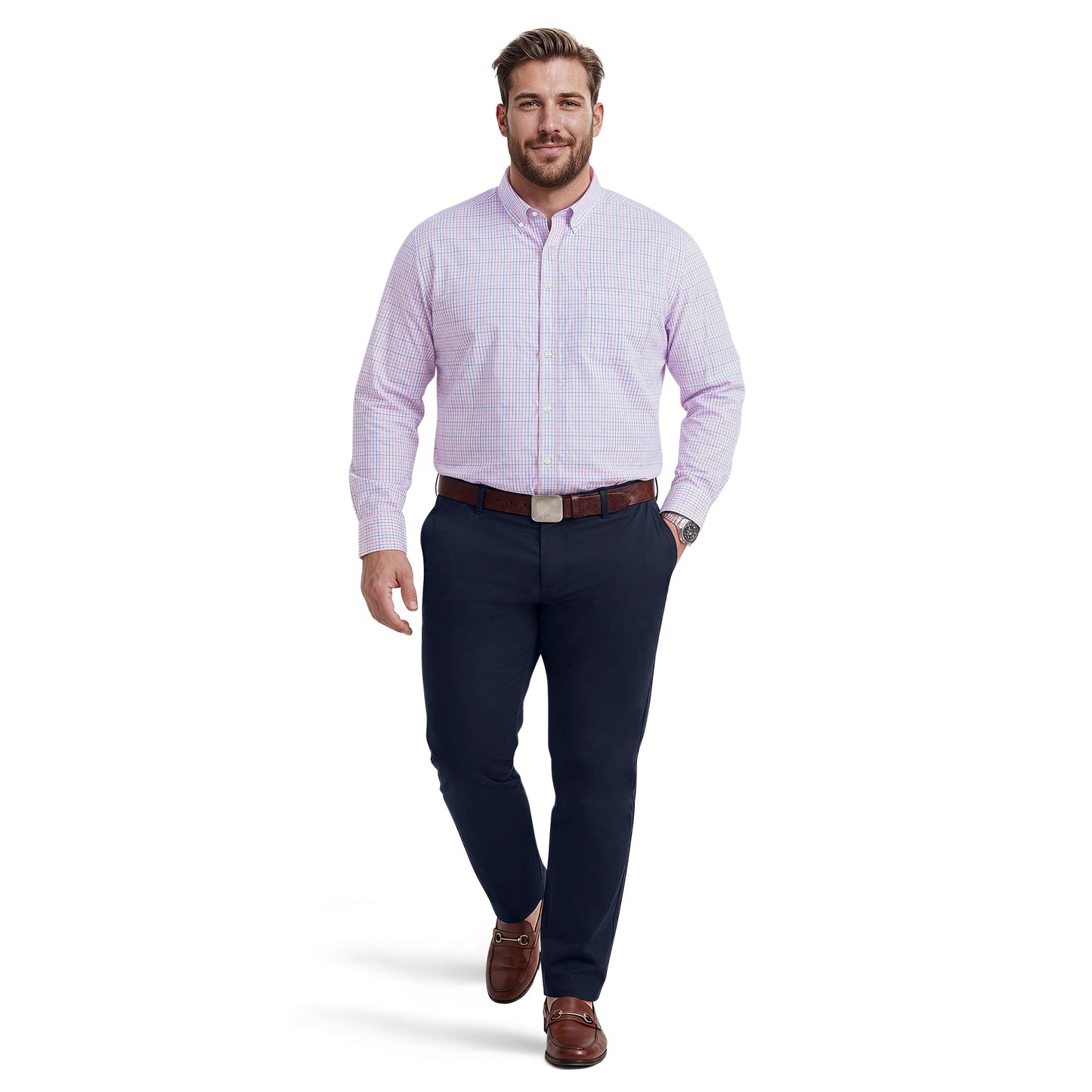 Izod BIG & TALL ALL-OVER STRETCH L/S PLAID BUTTON-DOWN DRESS SHIRT - CONE F