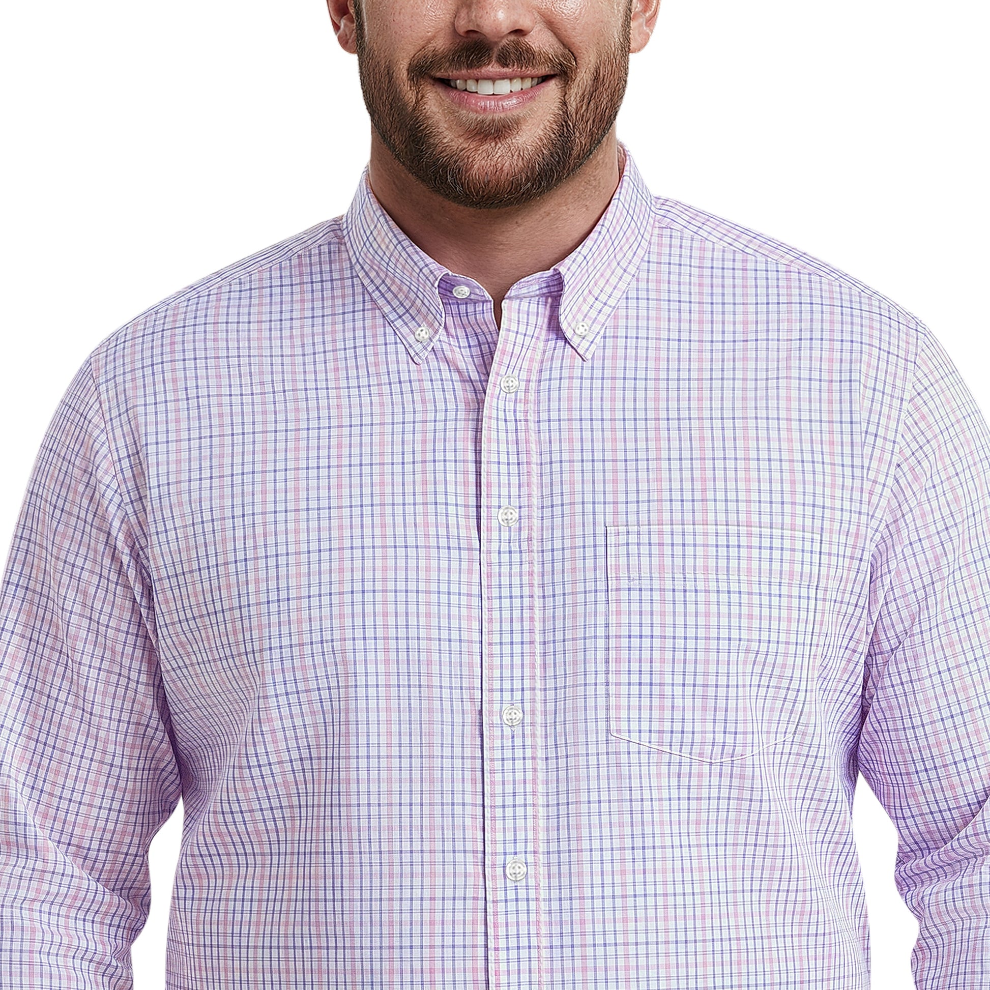 Izod BIG & TALL ALL-OVER STRETCH L/S PLAID BUTTON-DOWN DRESS SHIRT - CONE F
