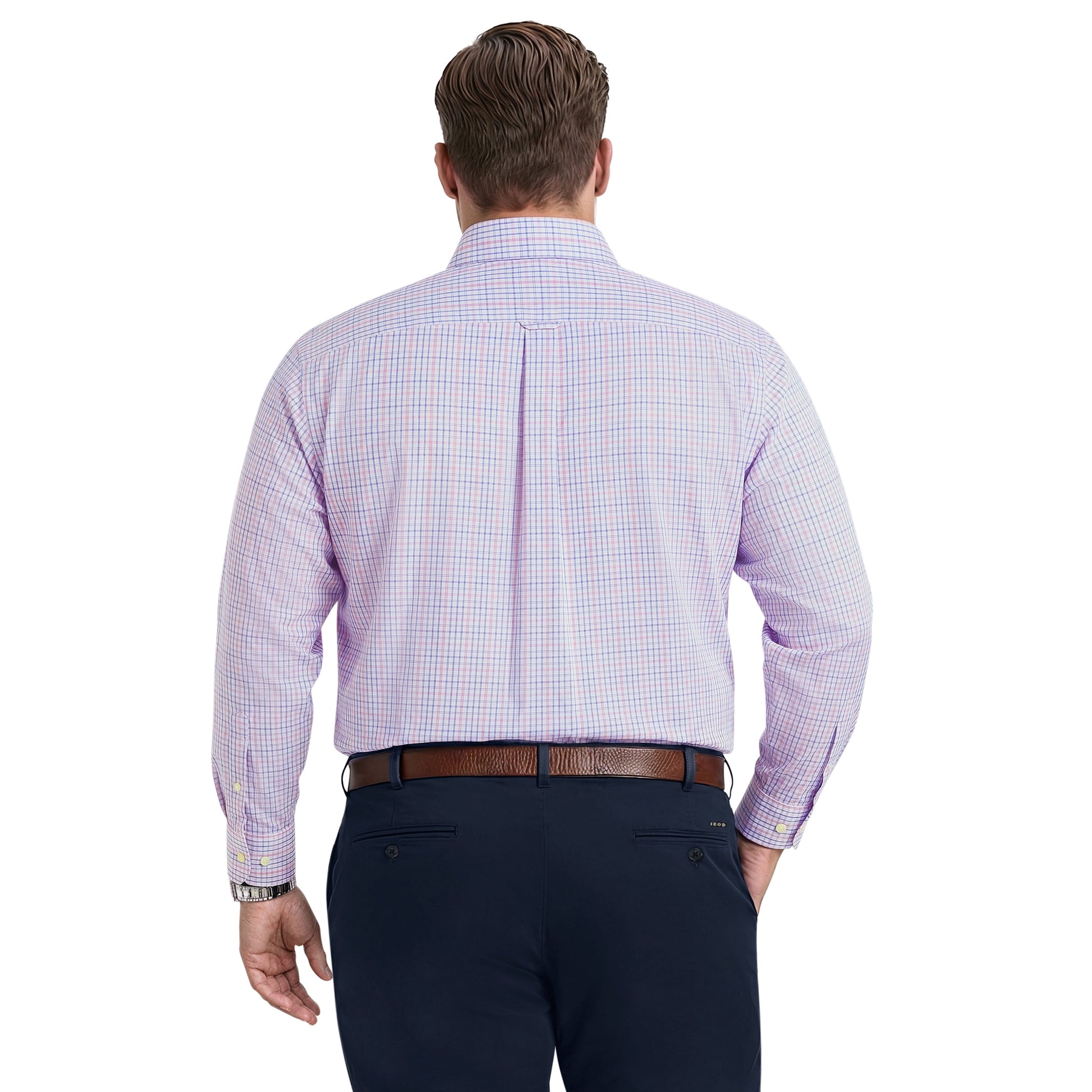 Izod BIG & TALL ALL-OVER STRETCH L/S PLAID BUTTON-DOWN DRESS SHIRT - CONE F