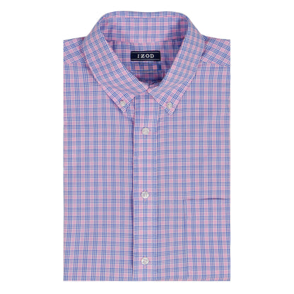 Izod BIG & TALL ALL-OVER STRETCH L/S PLAID BUTTON-DOWN DRESS SHIRT - LILAC