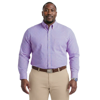 Izod BIG & TALL ALL-OVER STRETCH L/S PLAID BUTTON-DOWN DRESS SHIRT - LILAC