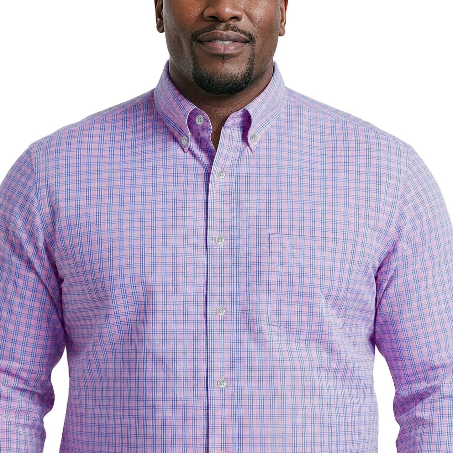 Izod BIG & TALL ALL-OVER STRETCH L/S PLAID BUTTON-DOWN DRESS SHIRT - LILAC