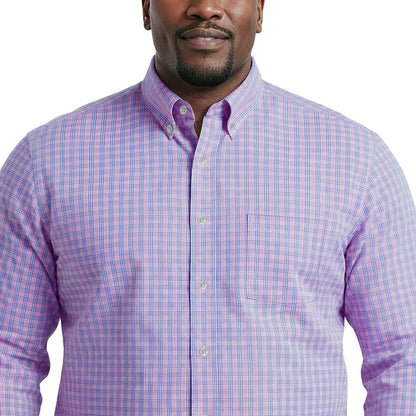 Izod BIG & TALL ALL-OVER STRETCH L/S PLAID BUTTON-DOWN DRESS SHIRT - LILAC