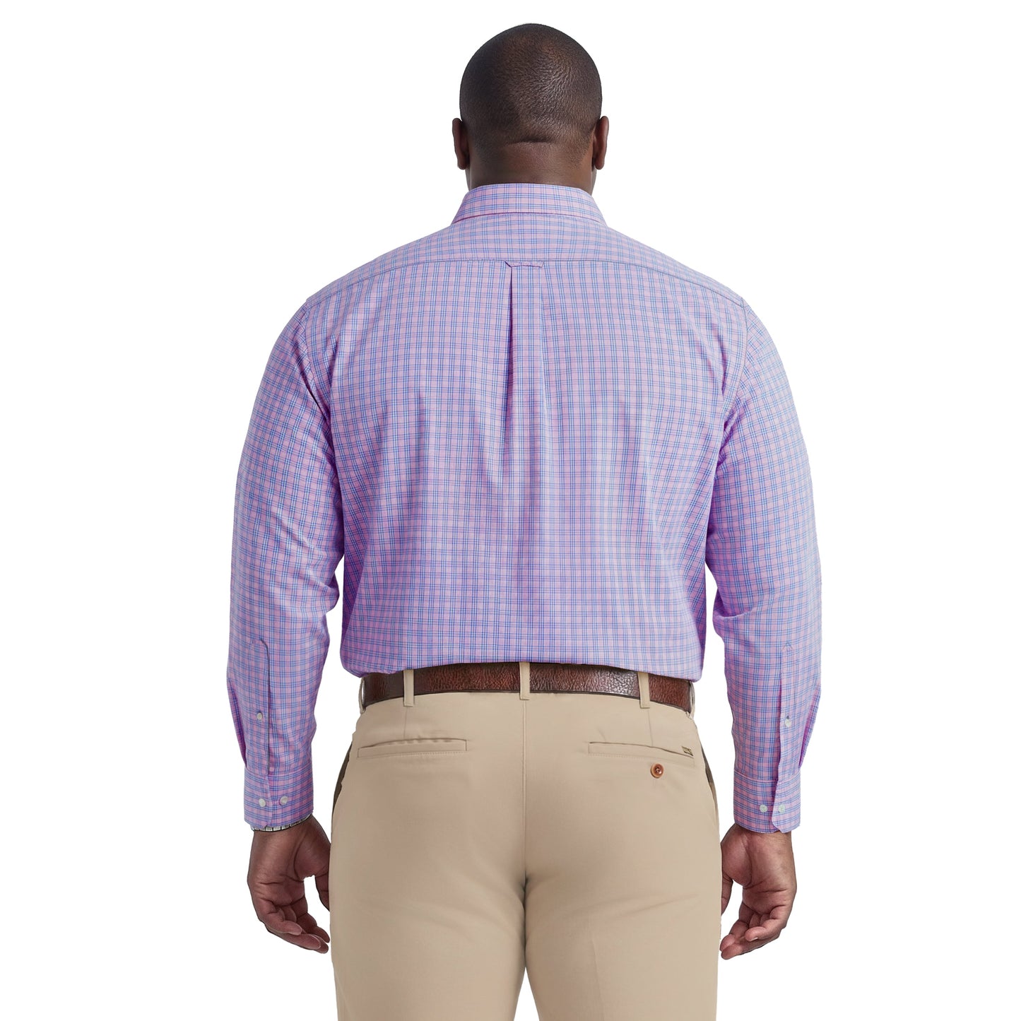 Izod BIG & TALL ALL-OVER STRETCH L/S PLAID BUTTON-DOWN DRESS SHIRT - LILAC
