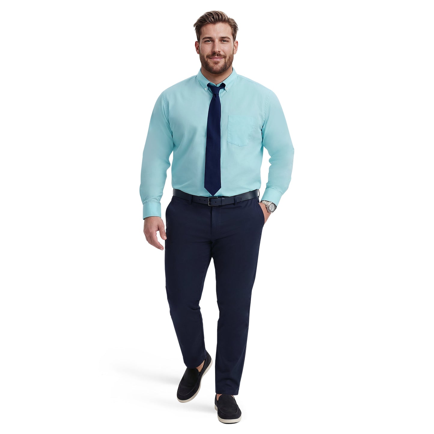 Izod BIG & TALL ALL-OVER STRETCH L/S BUTTON-DOWN DRESS SHIRT - LIMPET SHELL