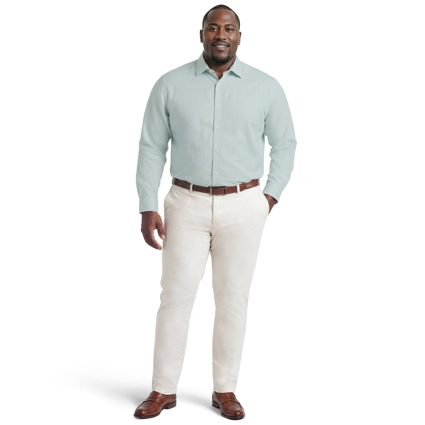 Izod BIG & TALL ROYAL TEXTURE L/S BUTTON-DOWN DRESS SHIRT - HARBOR GRAY