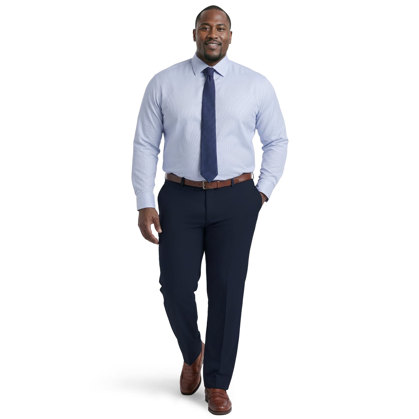 Izod BIG & TALL ROYAL TEXTURE L/S BUTTON-DOWN DRESS SHIRT - CHAMBRAY BLUE