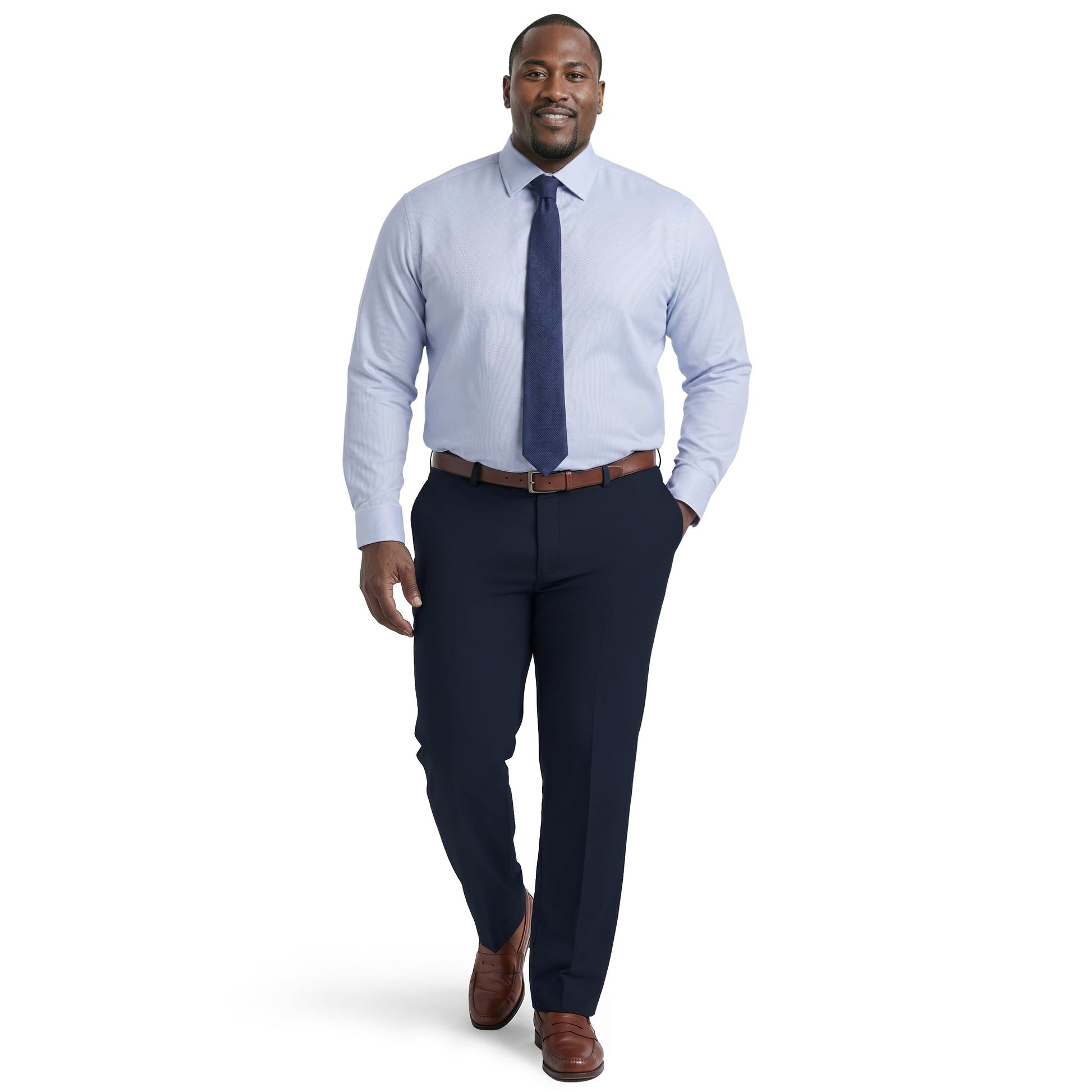 Izod BIG & TALL ROYAL TEXTURE L/S BUTTON-DOWN DRESS SHIRT - CHAMBRAY BLUE