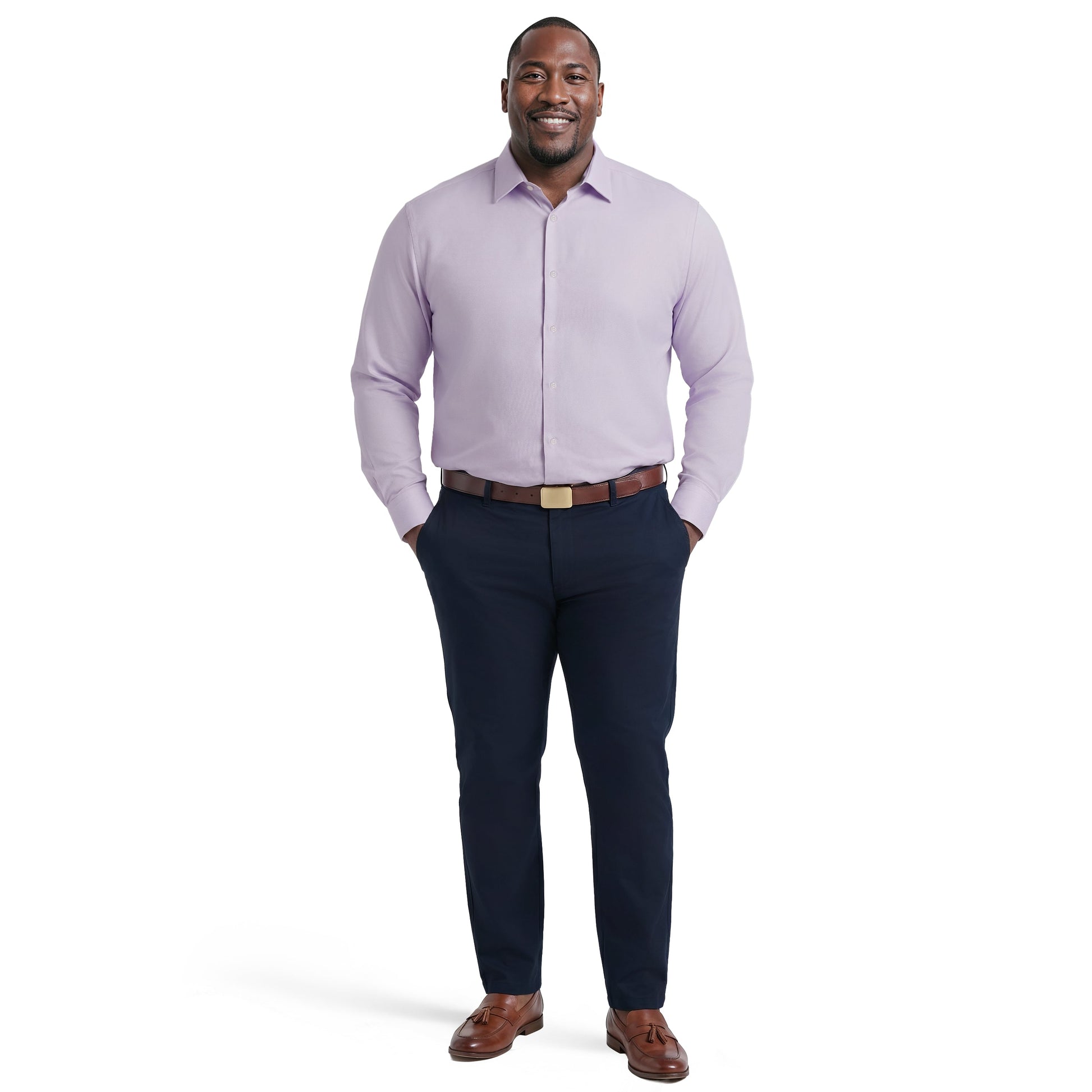 Izod BIG & TALL ROYAL TEXTURE L/S BUTTON-DOWN DRESS SHIRT - PASTEL LILAC