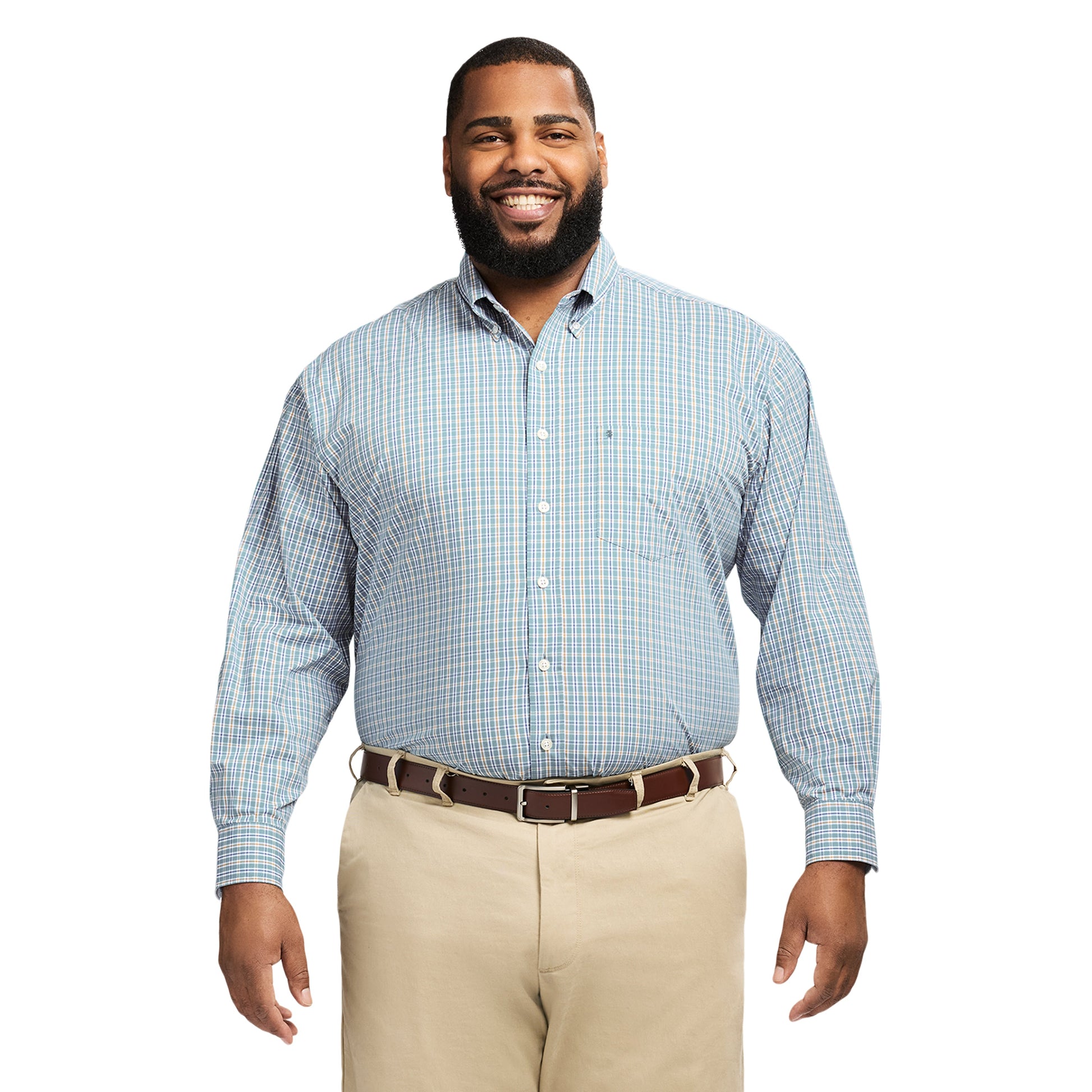 Izod Big & Tall Performance Comfort L/S Plaid Shirt - Larkspur