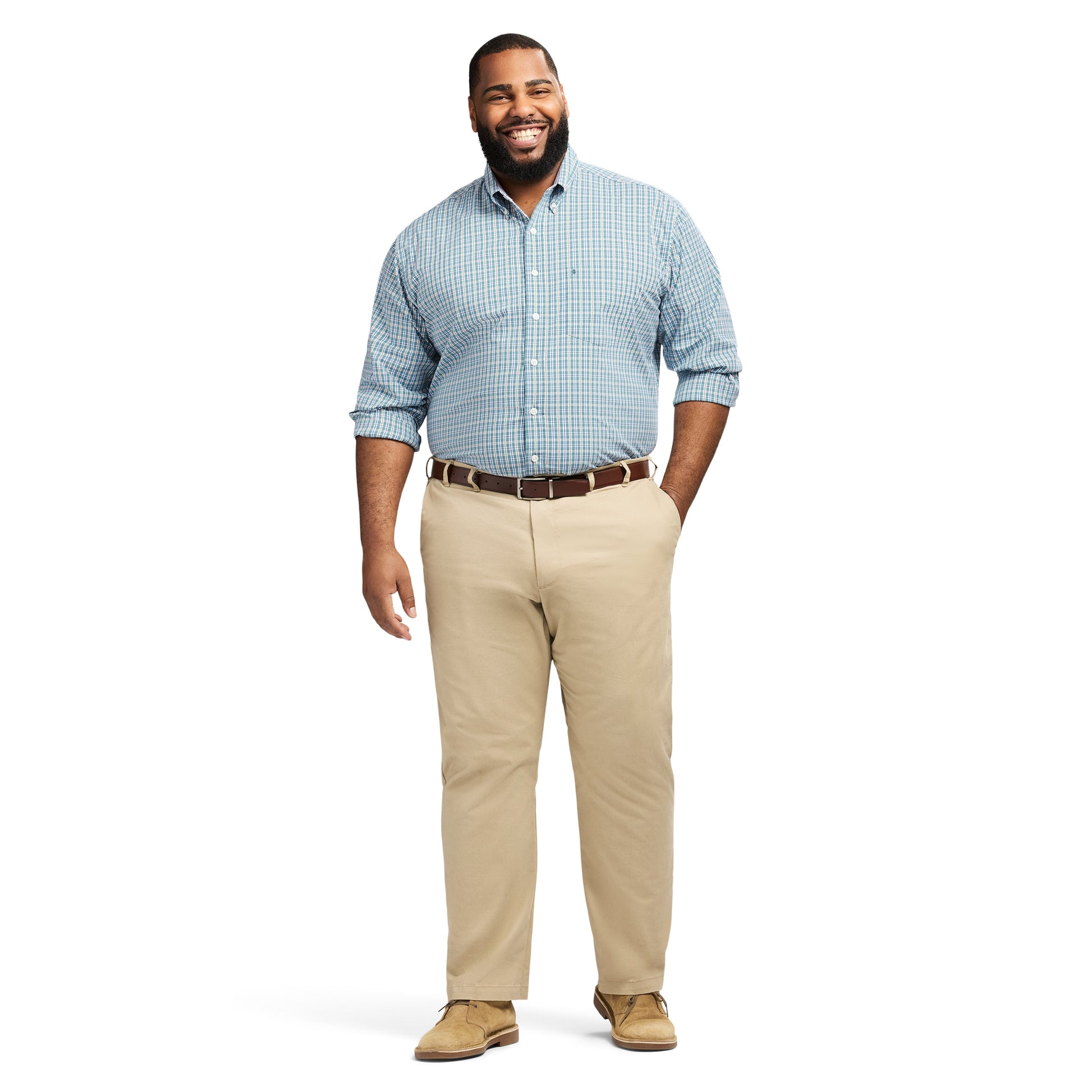 Izod Big & Tall Performance Comfort L/S Plaid Shirt - Larkspur
