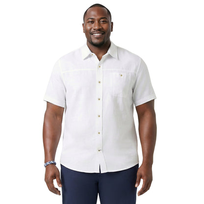 Izod BIG & TALL DOCKSIDE CHAMBRAY S/S BUTTON-DOWN SHIRT - BRIGHT WHITE