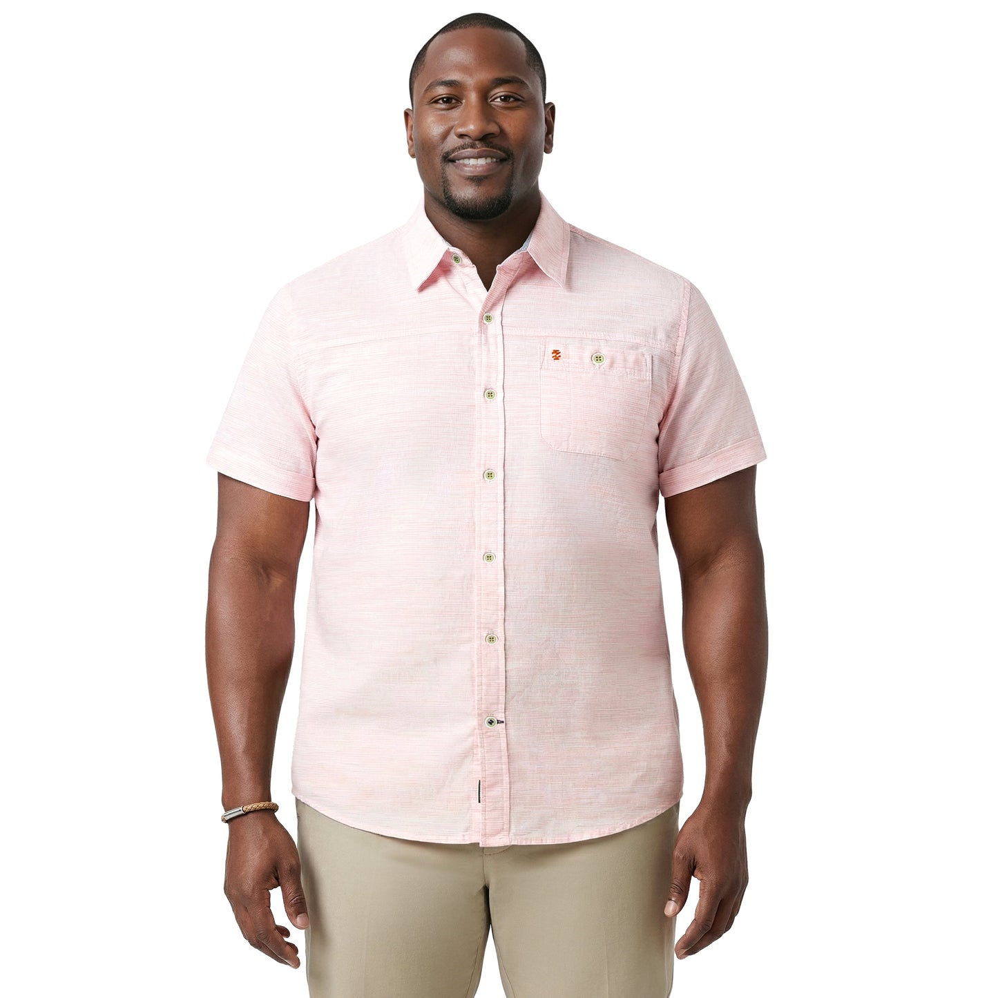 Izod BIG & TALL DOCKSIDE CHAMBRAY S/S BUTTON-DOWN SHIRT - PEACH COBBLER