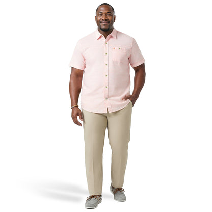 Izod BIG & TALL DOCKSIDE CHAMBRAY S/S BUTTON-DOWN SHIRT - PEACH COBBLER