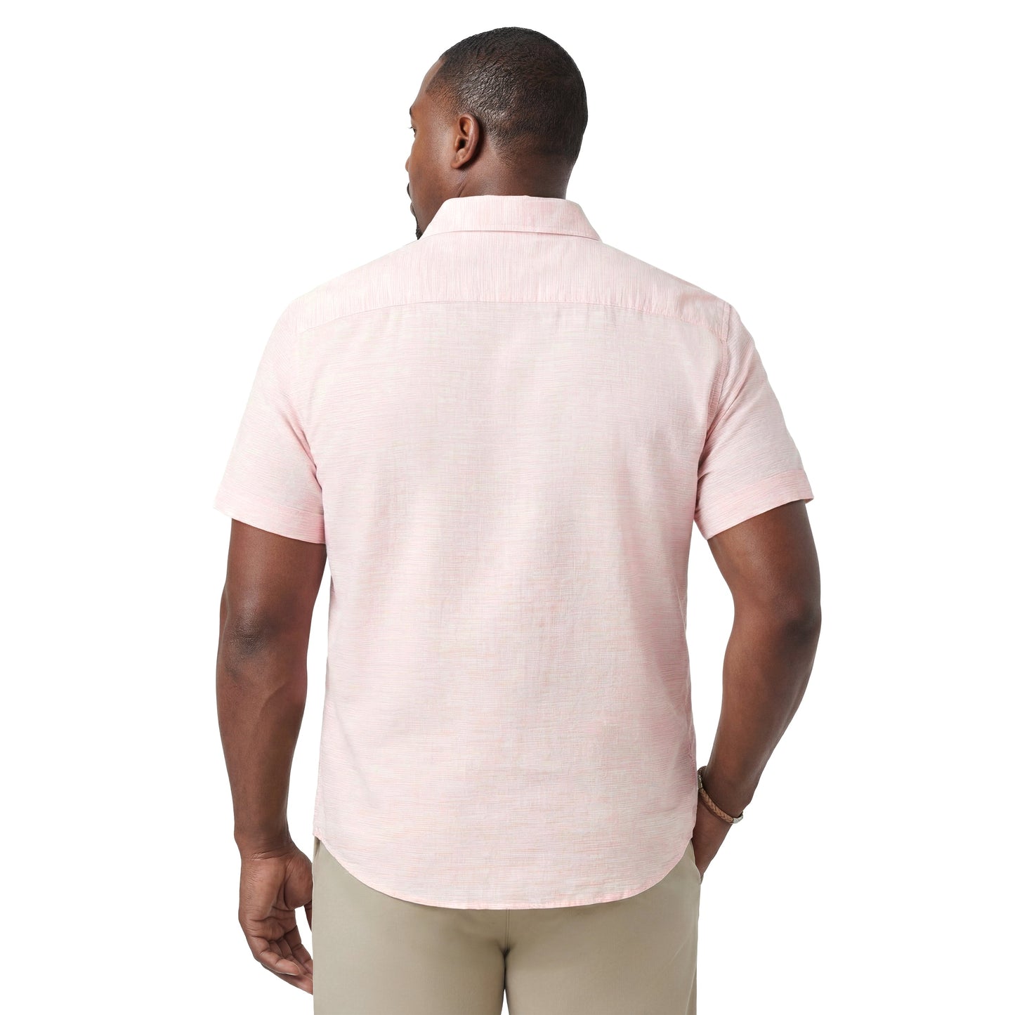 Izod BIG & TALL DOCKSIDE CHAMBRAY S/S BUTTON-DOWN SHIRT - PEACH COBBLER