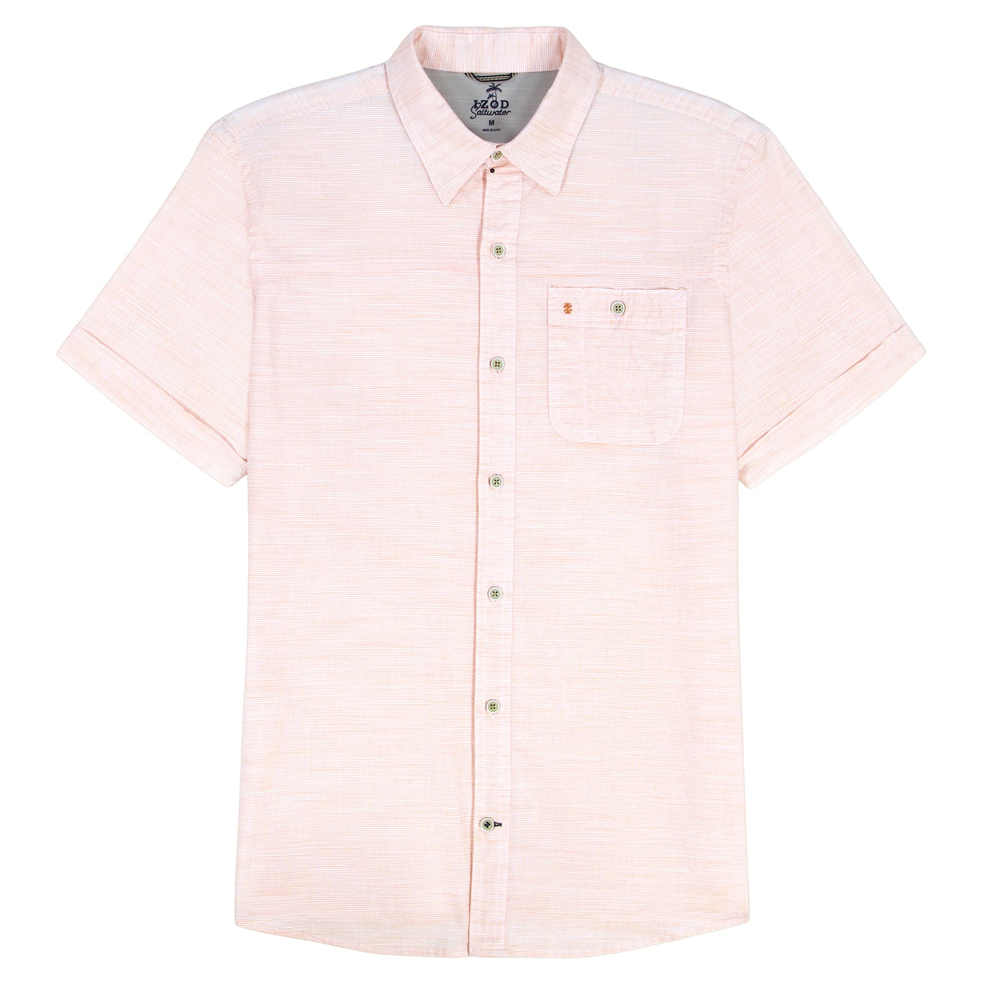 Izod BIG & TALL DOCKSIDE CHAMBRAY S/S BUTTON-DOWN SHIRT - PEACH COBBLER