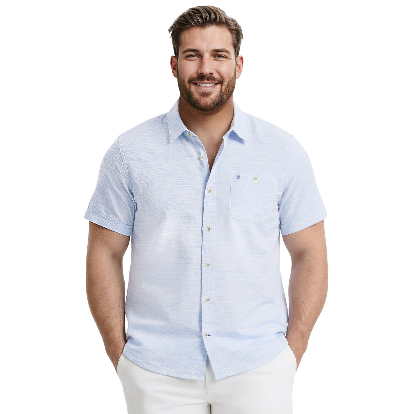 Izod BIG & TALL DOCKSIDE CHAMBRAY S/S BUTTON-DOWN SHIRT - BLUE REVIVAL