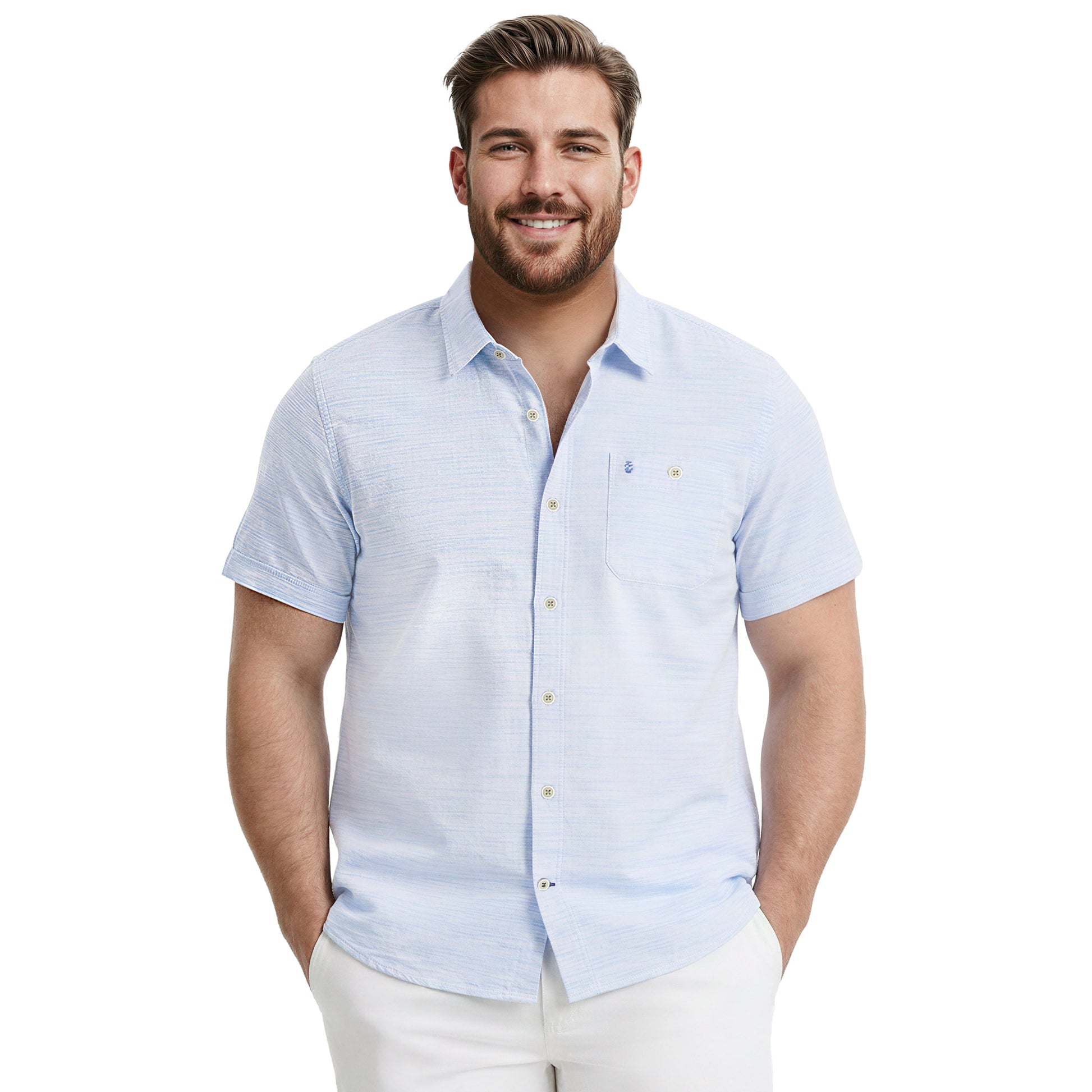 Izod BIG & TALL DOCKSIDE CHAMBRAY S/S BUTTON-DOWN SHIRT - BLUE REVIVAL