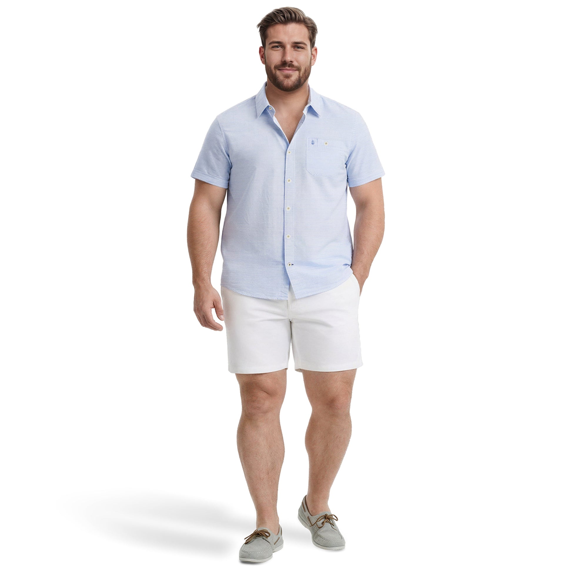 Izod BIG & TALL DOCKSIDE CHAMBRAY S/S BUTTON-DOWN SHIRT - BLUE REVIVAL