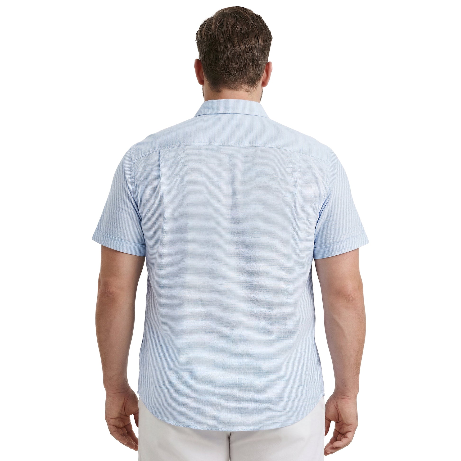 Izod BIG & TALL DOCKSIDE CHAMBRAY S/S BUTTON-DOWN SHIRT - BLUE REVIVAL
