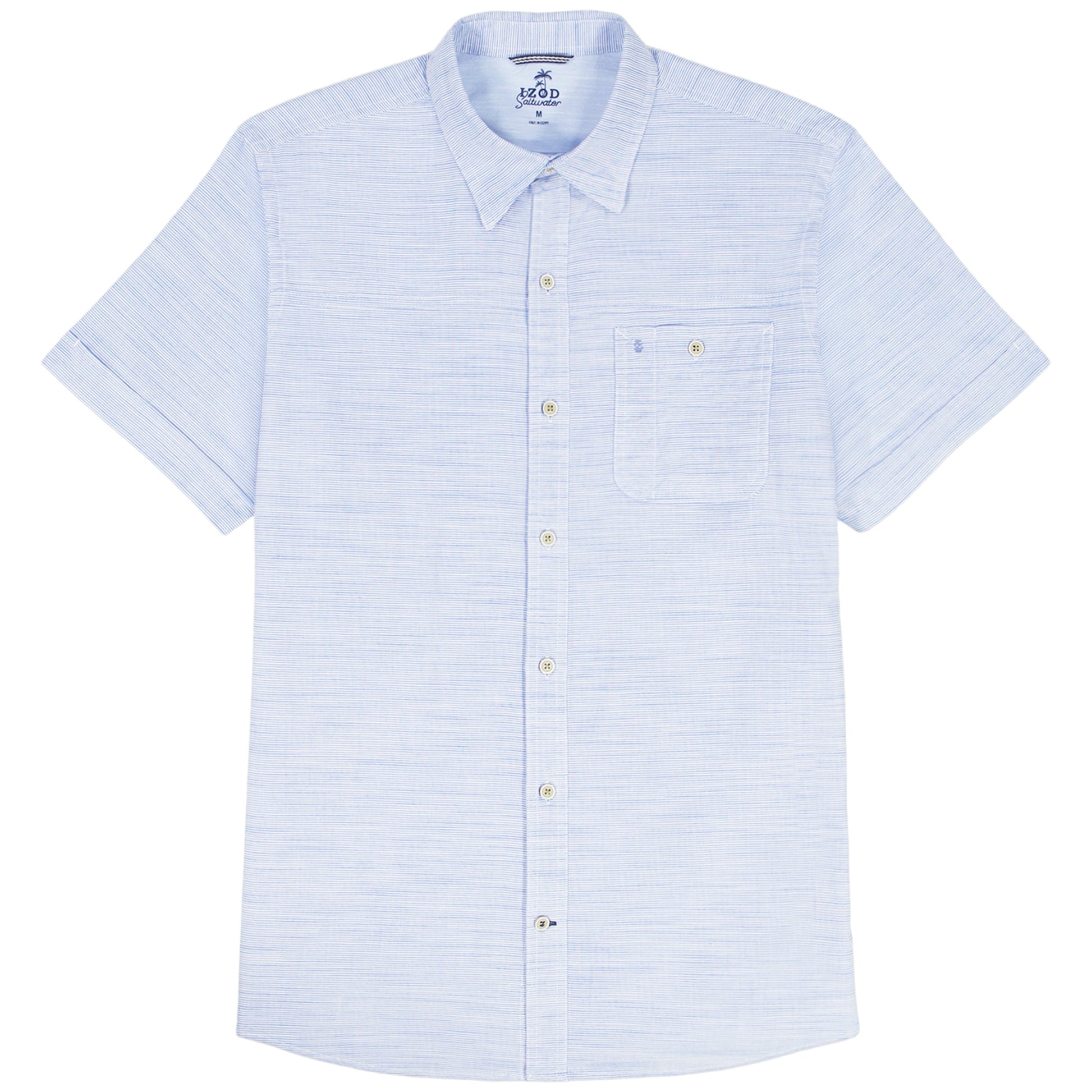 Izod BIG & TALL DOCKSIDE CHAMBRAY S/S BUTTON-DOWN SHIRT - BLUE REVIVAL
