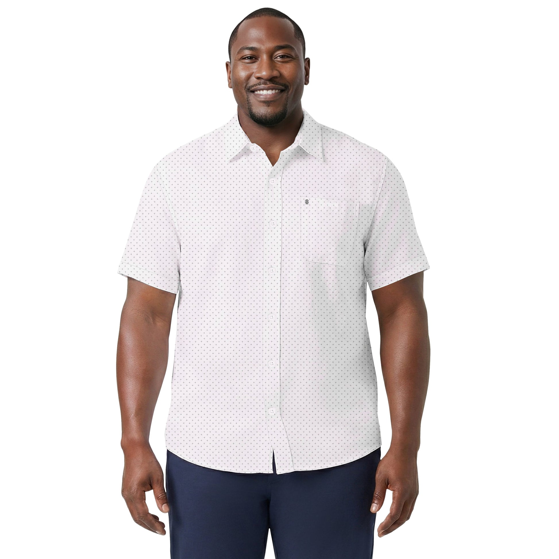 Izod BIG & TALL BREEZE S/S PRINTED BUTTON-DOWN SHIRT - BRIGHT WHITE