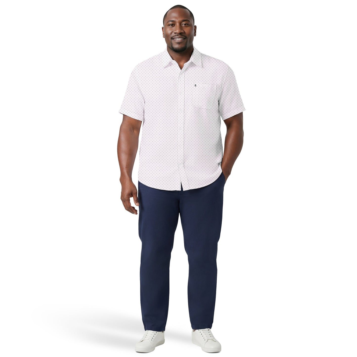 Izod BIG & TALL BREEZE S/S PRINTED BUTTON-DOWN SHIRT - BRIGHT WHITE