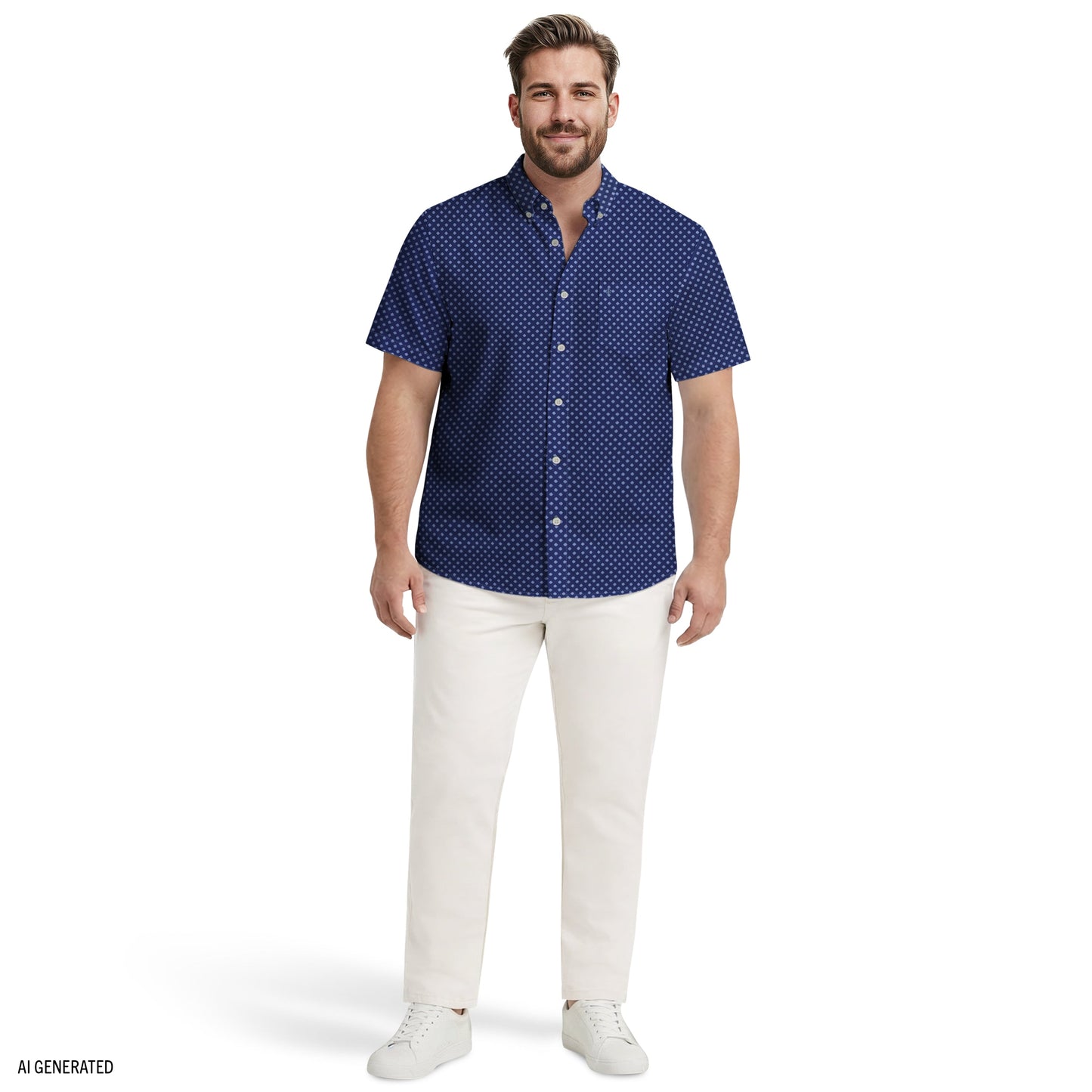 Izod BIG & TALL BREEZE S/S PRINTED BUTTON-DOWN SHIRT - TWILIGHT BLUE