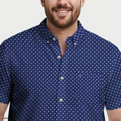 Izod BIG & TALL BREEZE S/S PRINTED BUTTON-DOWN SHIRT - TWILIGHT BLUE