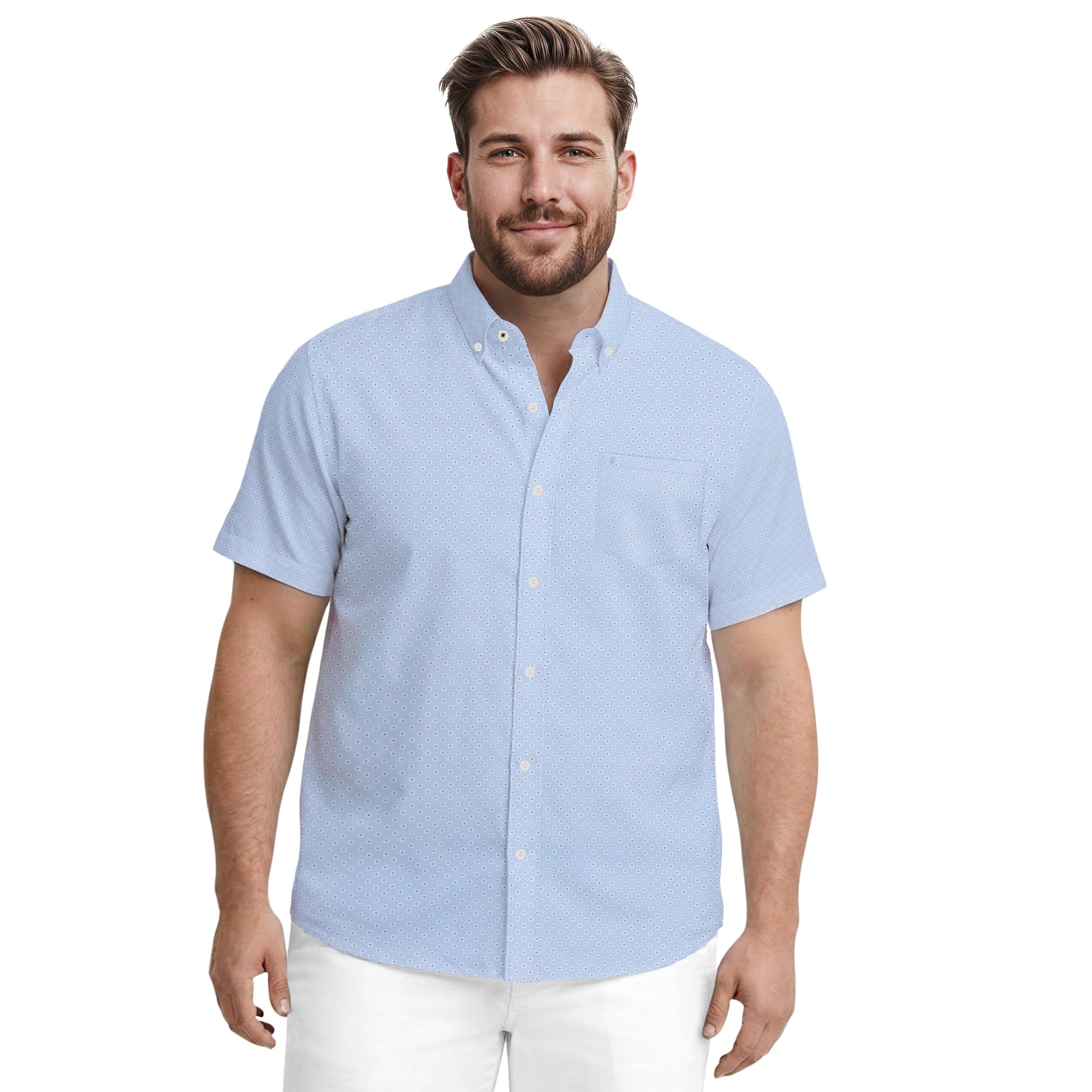 Izod BIG & TALL BREEZE S/S PRINTED BUTTON-DOWN SHIRT - CORNFLOWER BLUE