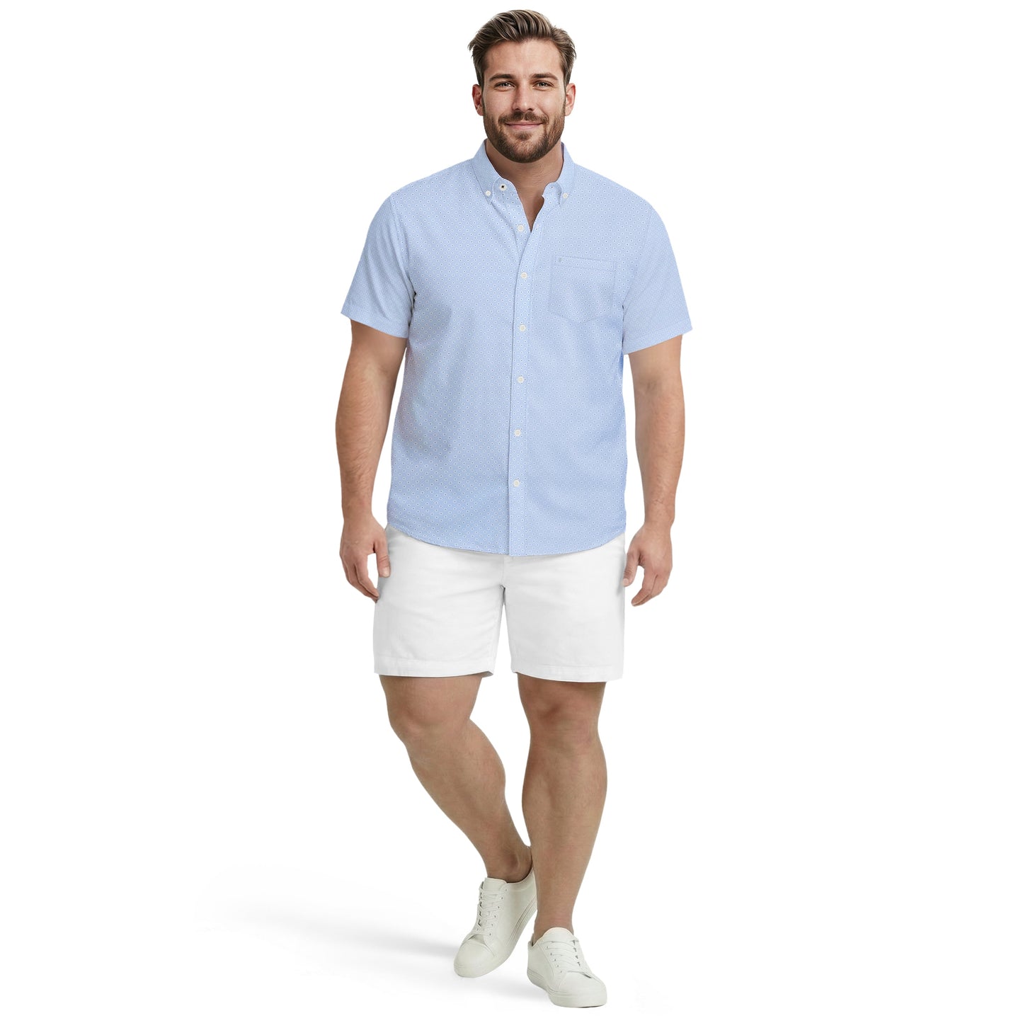 Izod BIG & TALL BREEZE S/S PRINTED BUTTON-DOWN SHIRT - CORNFLOWER BLUE