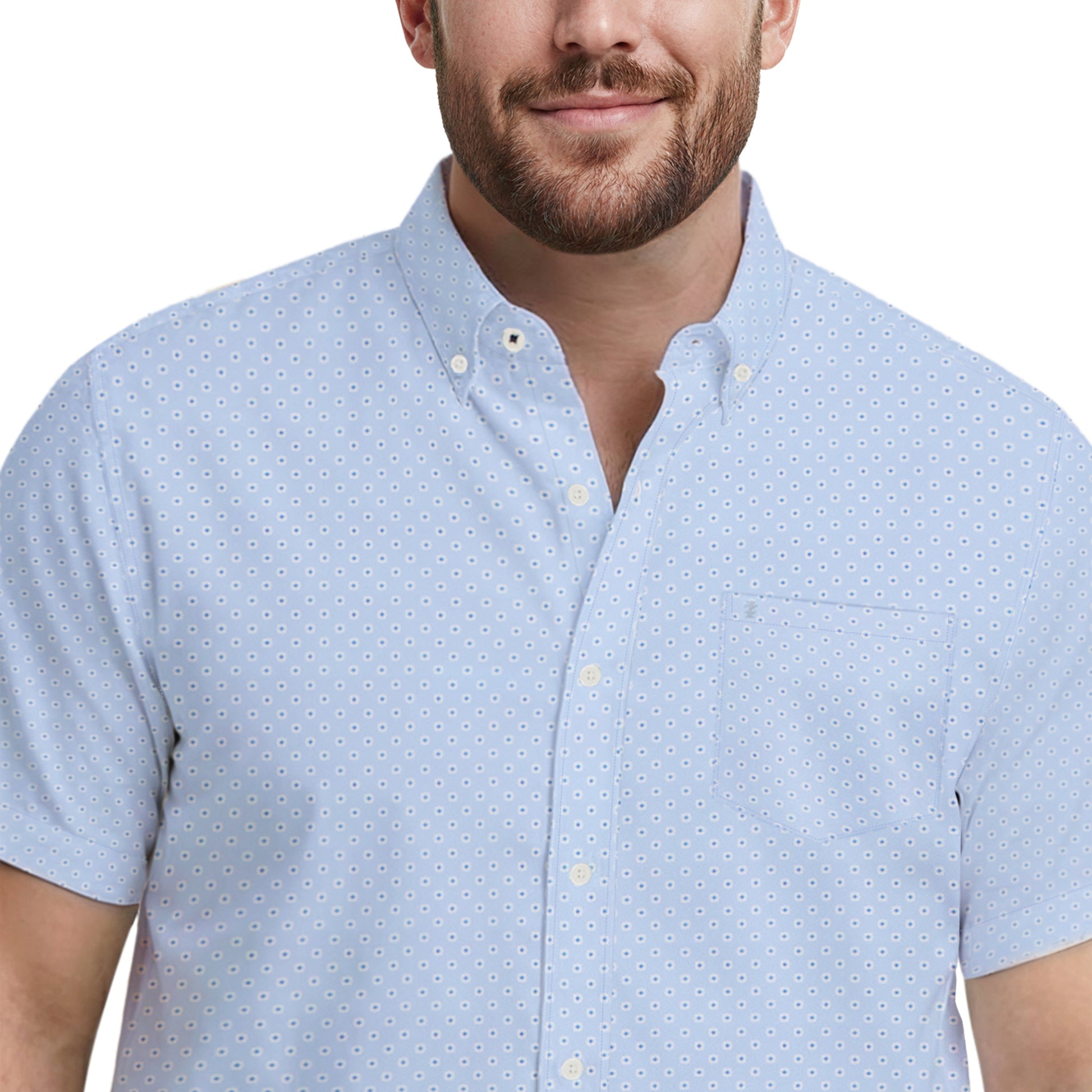 Izod BIG & TALL BREEZE S/S PRINTED BUTTON-DOWN SHIRT - CORNFLOWER BLUE