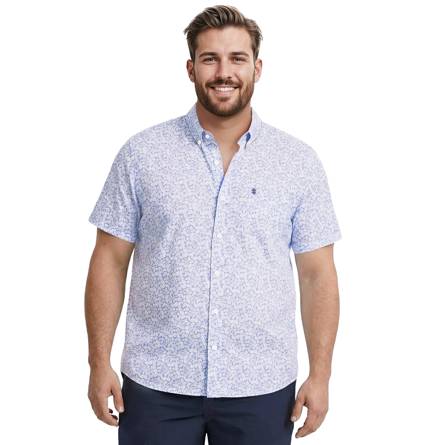 Izod BIG & TALL BREEZE S/S PRINTED BUTTON-DOWN SHIRT - CORNFLOWER BLUE