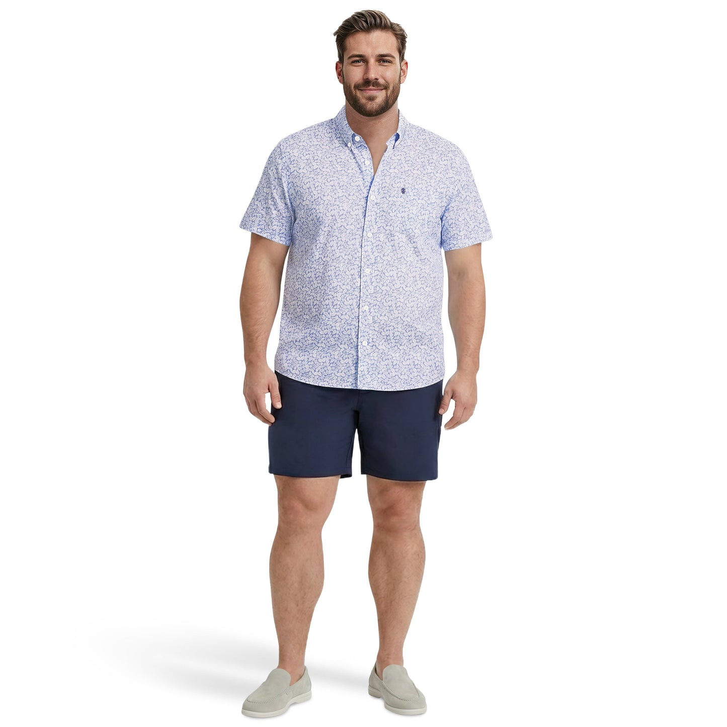 Izod BIG & TALL BREEZE S/S PRINTED BUTTON-DOWN SHIRT - CORNFLOWER BLUE