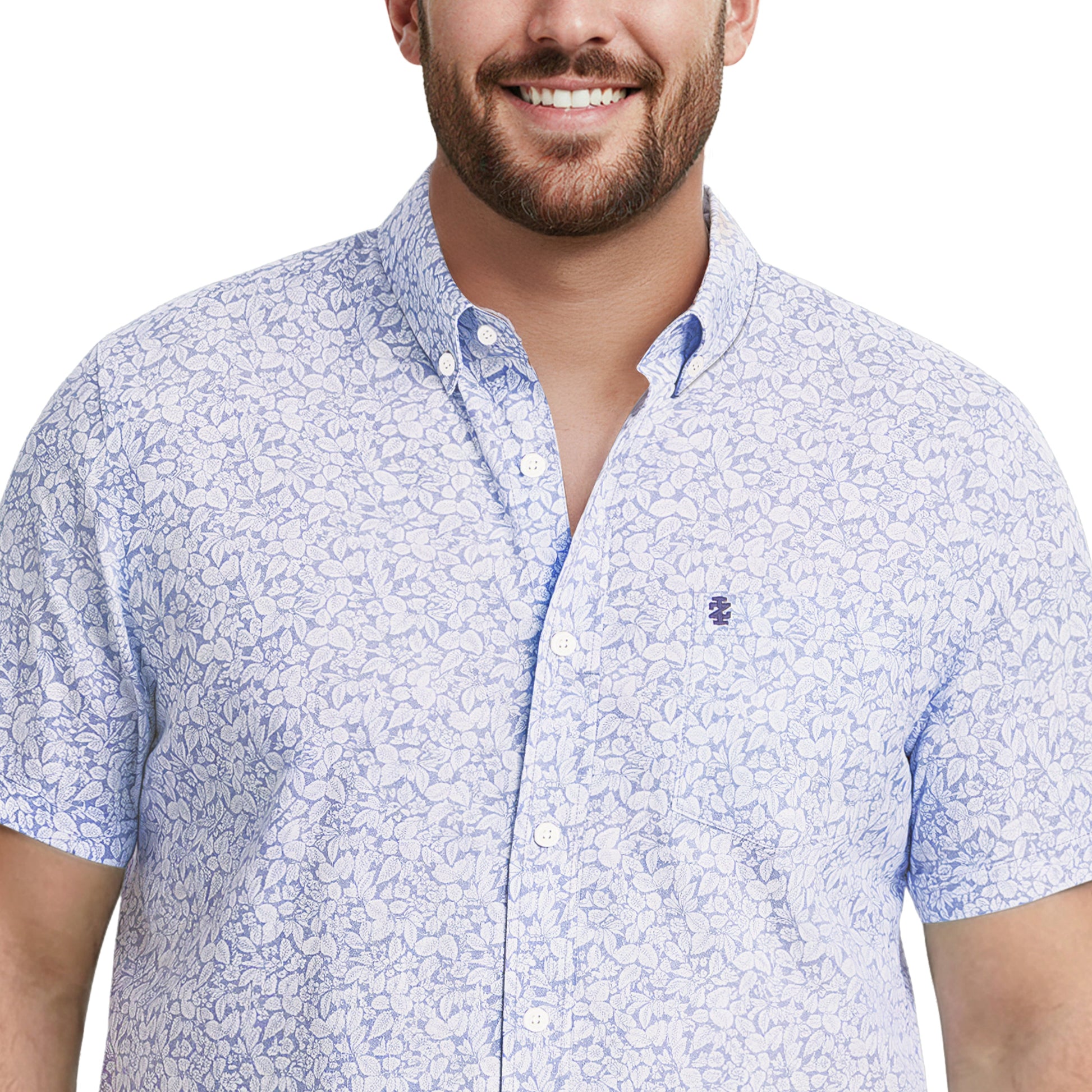 Izod BIG & TALL BREEZE S/S PRINTED BUTTON-DOWN SHIRT - CORNFLOWER BLUE