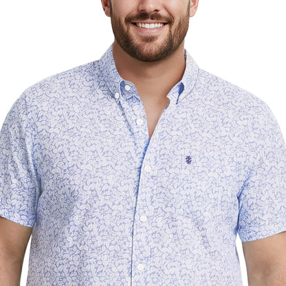 Izod BIG & TALL BREEZE S/S PRINTED BUTTON-DOWN SHIRT - CORNFLOWER BLUE