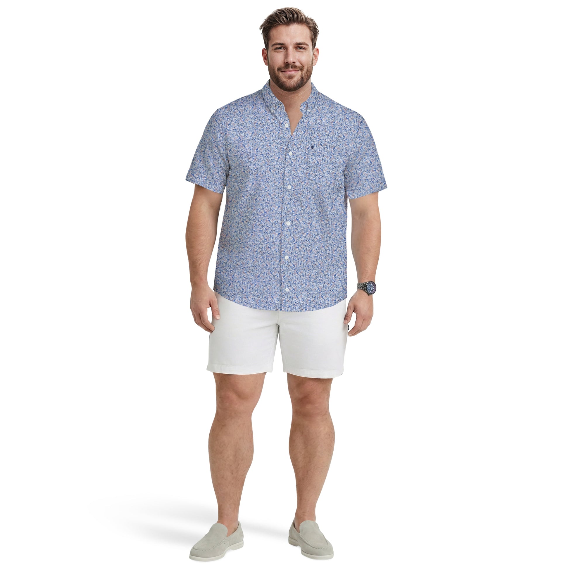 Izod BIG & TALL BREEZE S/S PRINTED BUTTON-DOWN SHIRT - REGATTA