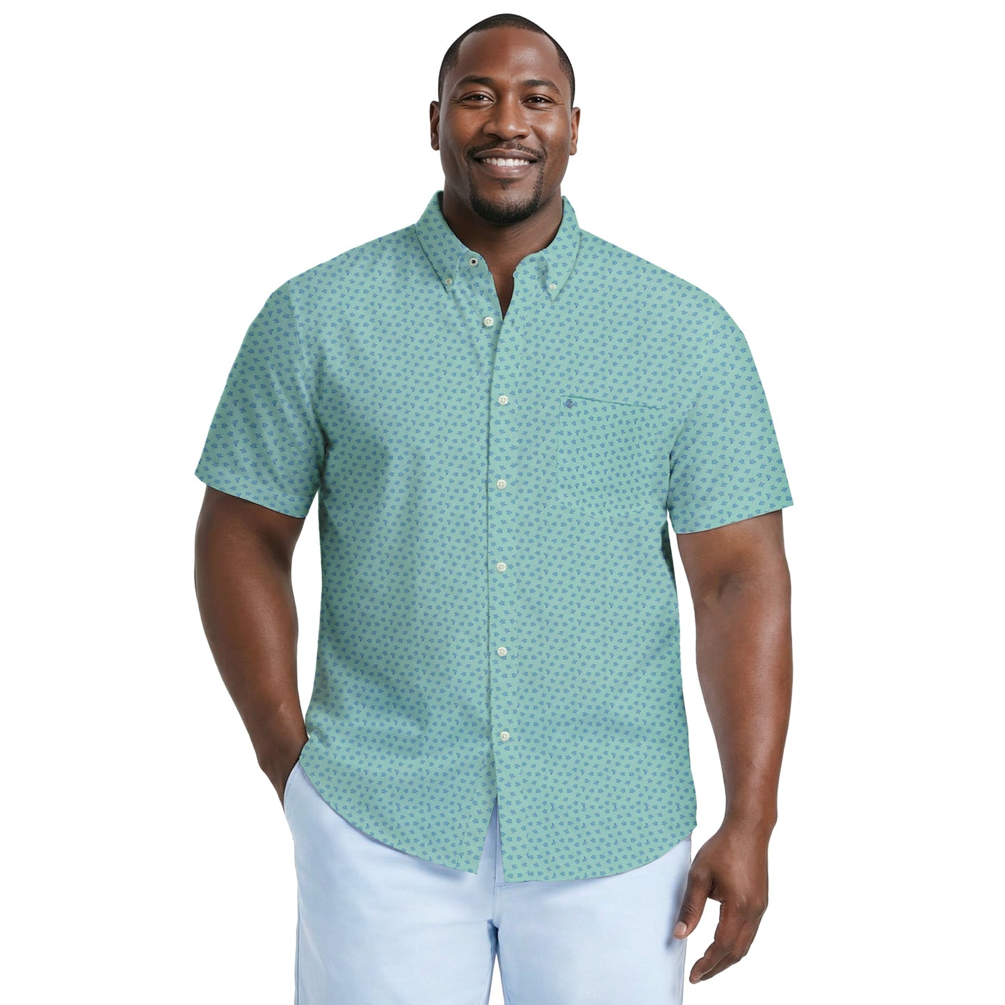 Izod BIG & TALL BREEZE S/S PRINTED BUTTON-DOWN SHIRT - CABBAGE