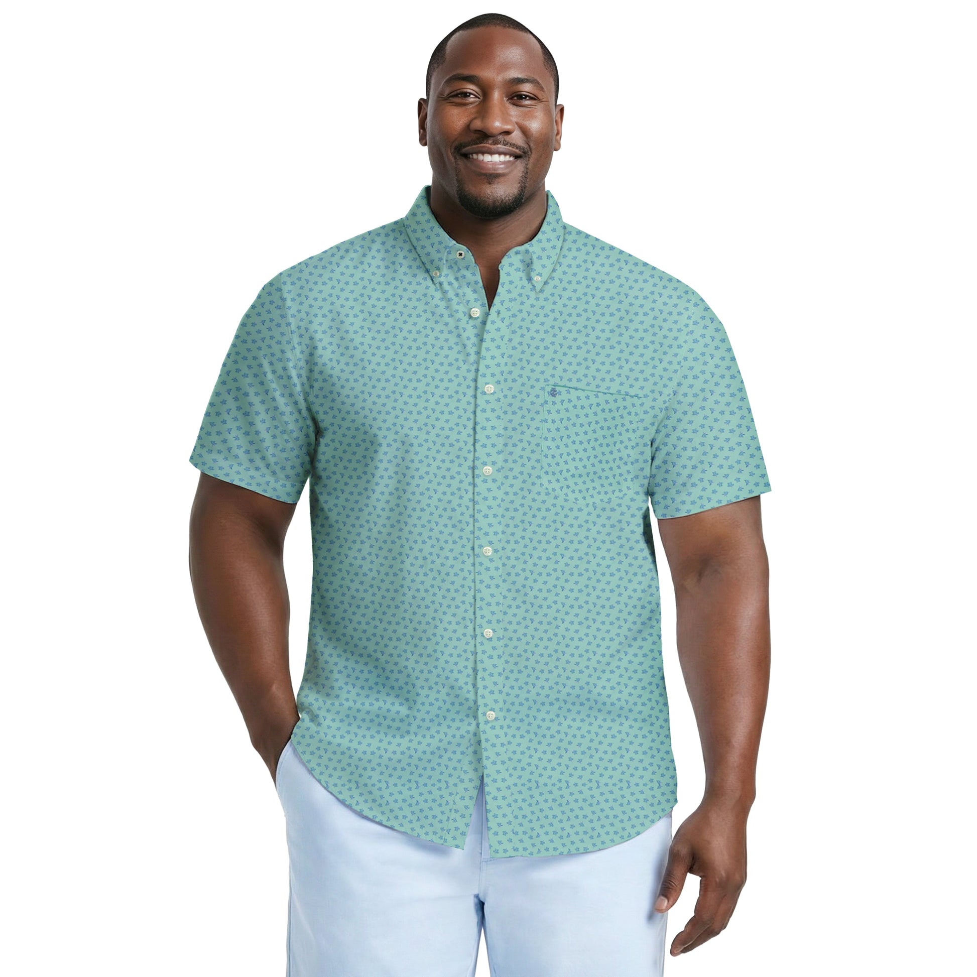 Izod BIG & TALL BREEZE S/S PRINTED BUTTON-DOWN SHIRT - CABBAGE
