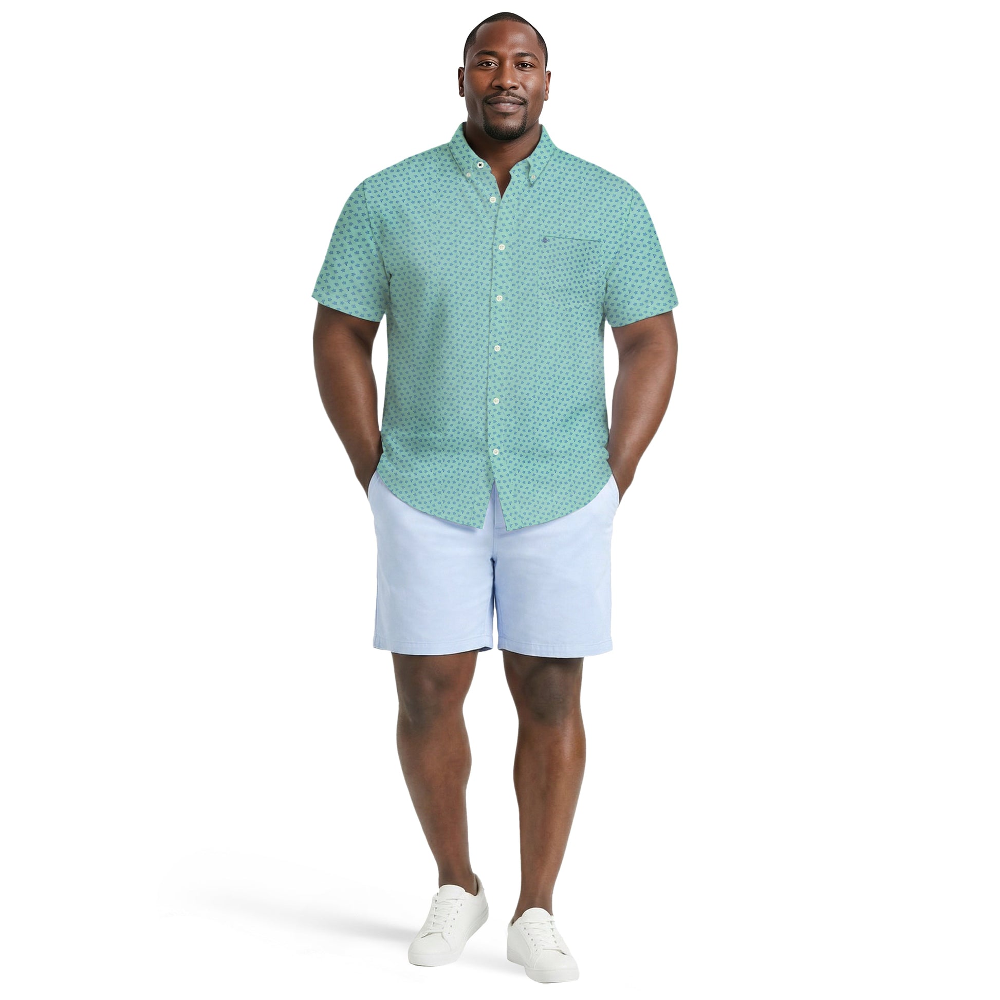 Izod BIG & TALL BREEZE S/S PRINTED BUTTON-DOWN SHIRT - CABBAGE